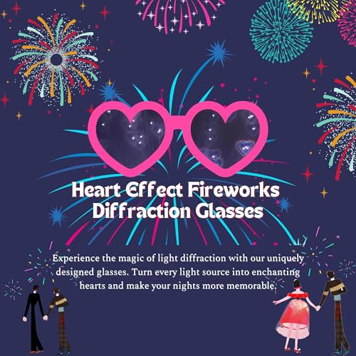 Image of Heart Diffraction Glasses - With Leather Metal Glasses Case - Heart Effect Sunglasses for Light Shows, Festivals, Fireworks (Pink)
