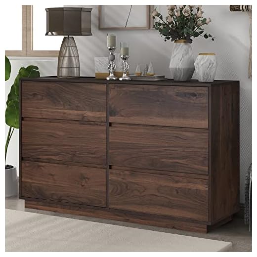 Knocbel 47.2in Mid-Century Modern Dresser for Bedroom, 6 Handle-Free Storage Drawers, 200lbs Weight Capacity, Dark Brown Dresser