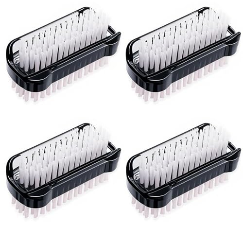 zoerbufan 4 Piezas Cepillo Uñas Manos de Doble Cara, Handle Grip Nail Brush, Nail Brush para Limpieza de Dedos y Uñas Manicura de Fregado(Negro)