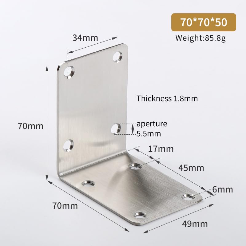 OMIDEAS 8 x Angle Brackets (70 x 70 x 50) Heavy Duty Corner Sleeper Bracket Timber Wood Metal Joining Fixing L Stainless Steel Connector - Image 2