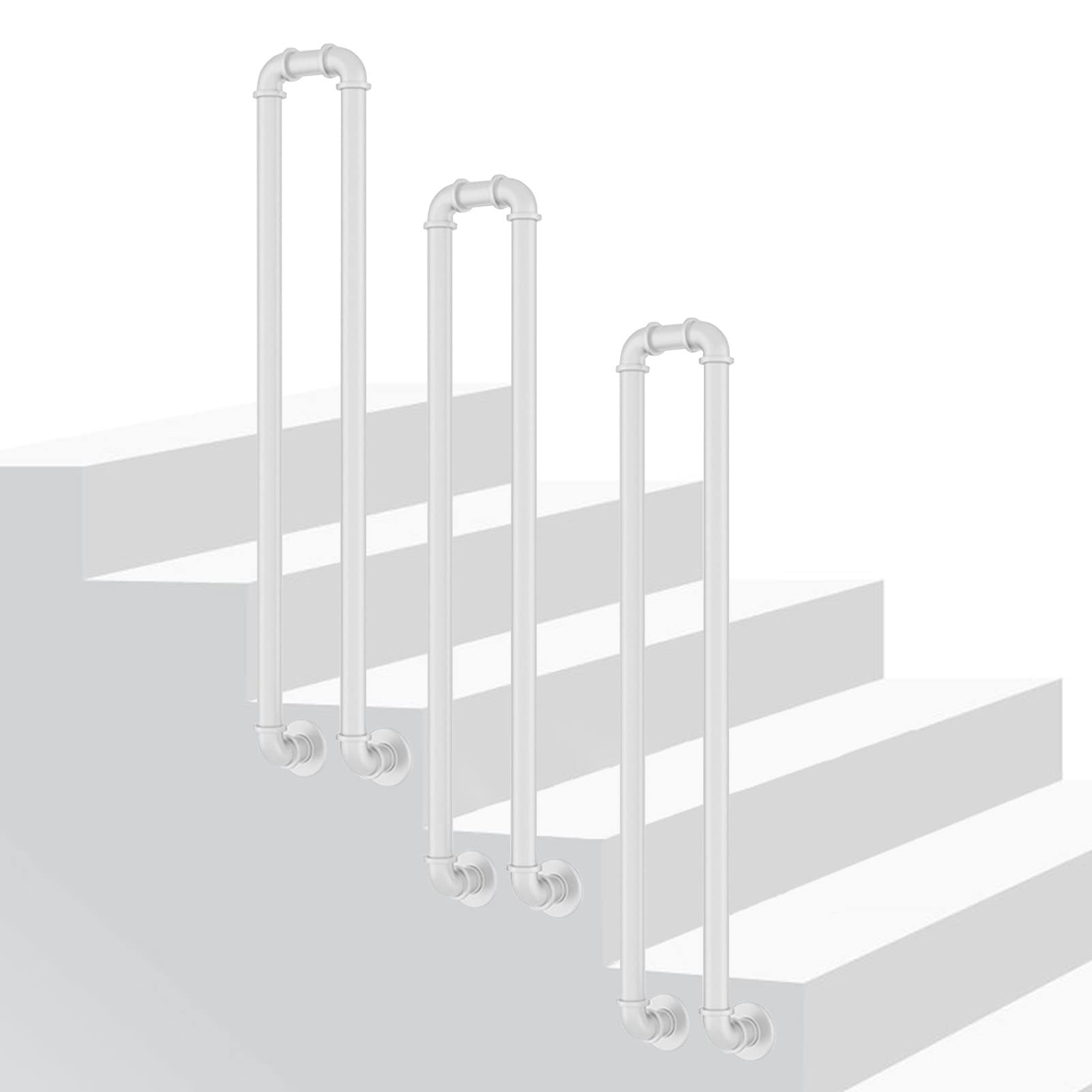Meiiron White Side Mount Staircase Handrails Iron Tube Hand Rails For Outside Steps, Transitional Decking Railings With Installation Kit Stairs Indoor Terrace Corridor Garden ( Color : Size : 85Cm(33.4")