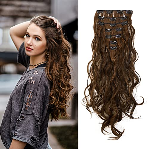 Gairyan Extensiones de Clip de Pelo Natural 7 Piezas 16 Clips Cabello Extensiones con Clips Sintético Extensión De Cabello Más Suave Aspecto Real Rizado 20