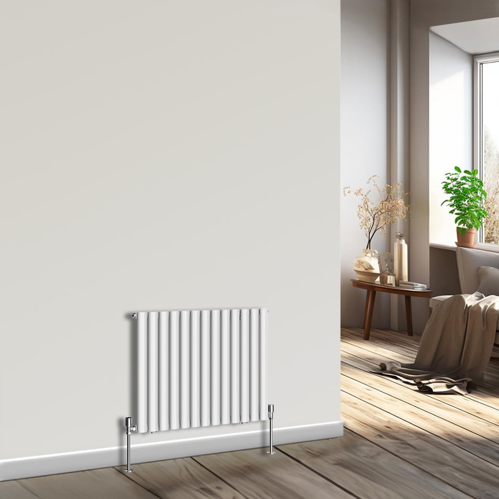 NRG Horizontal Oval Column Radiator 600x767mm Single Panel Designer Bathroom Central Heating White