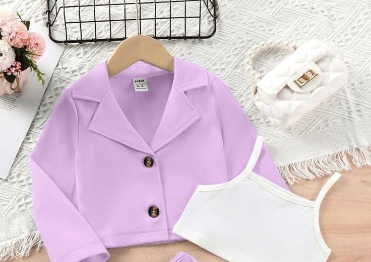 Image of Three Piece Co ord Set Dress for Girls| Jacket Top and Skirt Open Front Suits Set| Girls Clothing Set