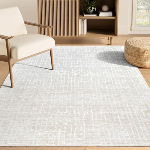 Tapete beige estilo geométrico 5x8 para dormitorio miniatura 1