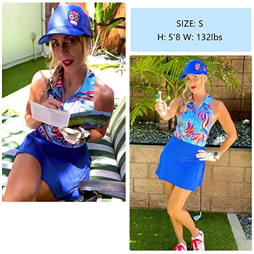 Women's Golf Shirt Moisture Wicking Athletic Golf Polo Shirts Tennis Shirts Dry Fit (Blue Floral, Medium) #TOP1