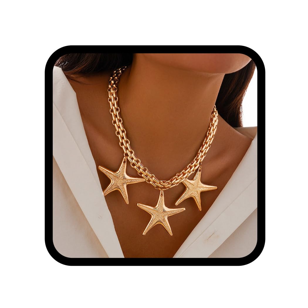Handcess Collar con colgante de estrella dorada de Neacklace para mujer, sin talla, Estrella