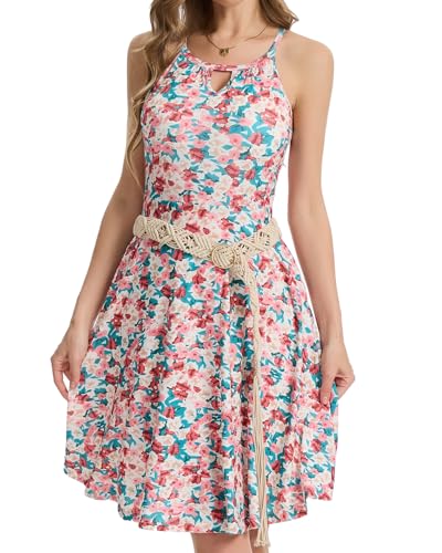 Image of ANYFITTING Built in Bra Halter Dresses for Women 2026 Summer Pockets Dress Flowy Midi Sundresses Beach Vacation