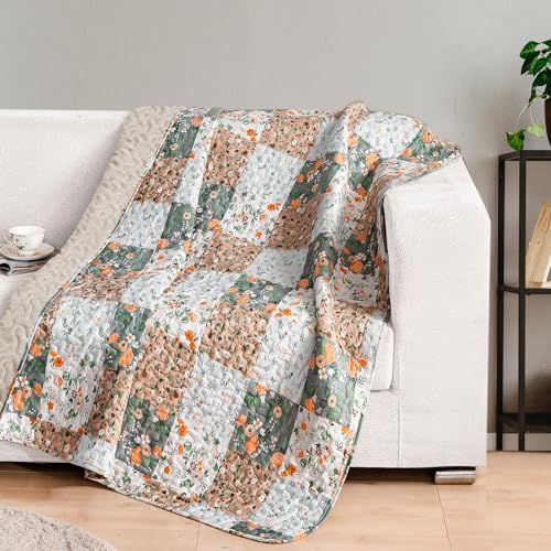 Exclusivo Mezcla 50x 60 Quilted Throw Blanket- Microfiber Quilt Throw with Boho Patchwork Pattern Reversible Camel Versatile Lap Quilt for All Seasons Lightweight Throws for Bed/Couch/Sofa
