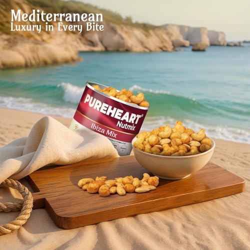 Image of PUREHEART Nutmix Ibiza Mix, 333g| Premium Macadamia (40%), Cashew, Peeled Almond Roasted Nuts l High Protein Snack - Reusable Jar