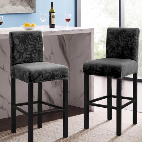 Image of FUANGUI Bar Stool Covers Set of 2, Stretch Bar Stool Seat Covers | Washable Removable Bar Chair Covers with Backs Slipcovers, Bar Chair Covers Square for Kitchen Dining Room Cafe