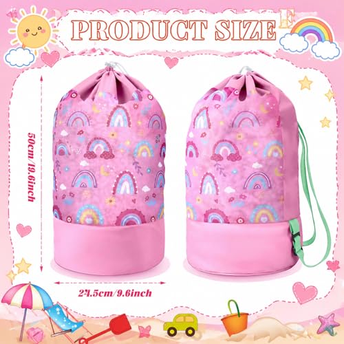 Extra Large Beach Sand Toy Bag with Drawstring 20" x 10" Rainbow Mesh - image 2