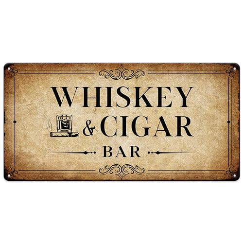 Vintage Tin Sign Wall Decor, Bar Counter Decorations, Whiskey Cigar Bar Retro Print Poster, Man Cave Club Pub Art Hanging Plaque 12"x6" (Retro Brown)
