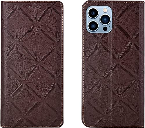 Étui portefeuille iPhone 14 Pro marron protégeant écran et cartes