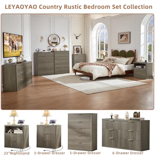 Image of LEYAOYAO Fluted 5 Drawers Dresser Set of 2, 41 inch Tall Modern Chest of Drawers with Metal Handle, Curved Profile Dresser TV Stand, Wooden Drawer Organizer for Bedroom, Living Room, Hallway,Grey