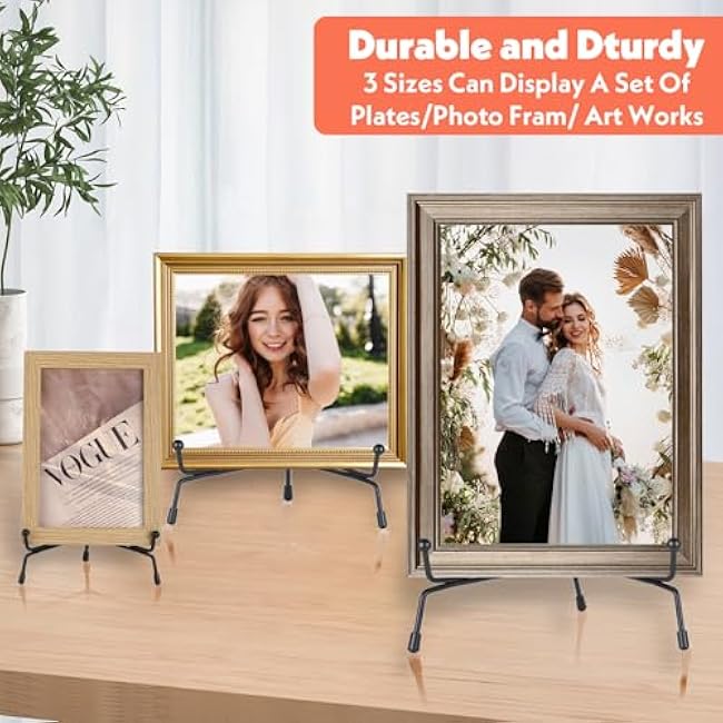 18Pcs Black Iron Plate Stands for Display, 3 Size Anti Slip Easel Plate Holder - 4, 6, 8 Inch Decorative Metal Display Stand for Picture Photos Frame Plaque Decorative Platter Table Artwork