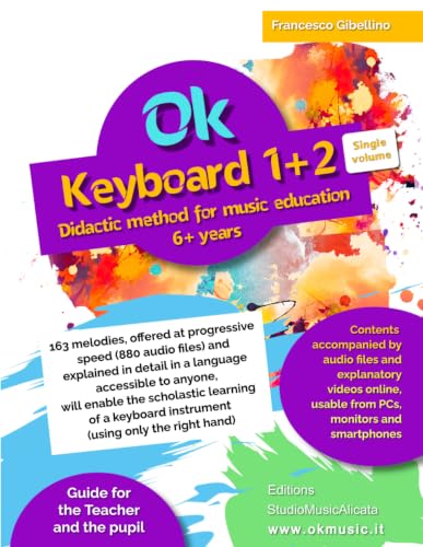 Ok Keyboard 1+2 Single volume - Didactic method for music education 6+ years: 163 melodies, offered at progressive speed (880 audio files) and explained in detail in a language accessible to anyone image 2