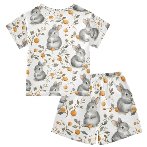 ALAZA Bunny Berry Rabbit Animal Pajamas Set Short Sleeve Cotton Sleepwear Summer Pjs 2 Piece 5-14Y2