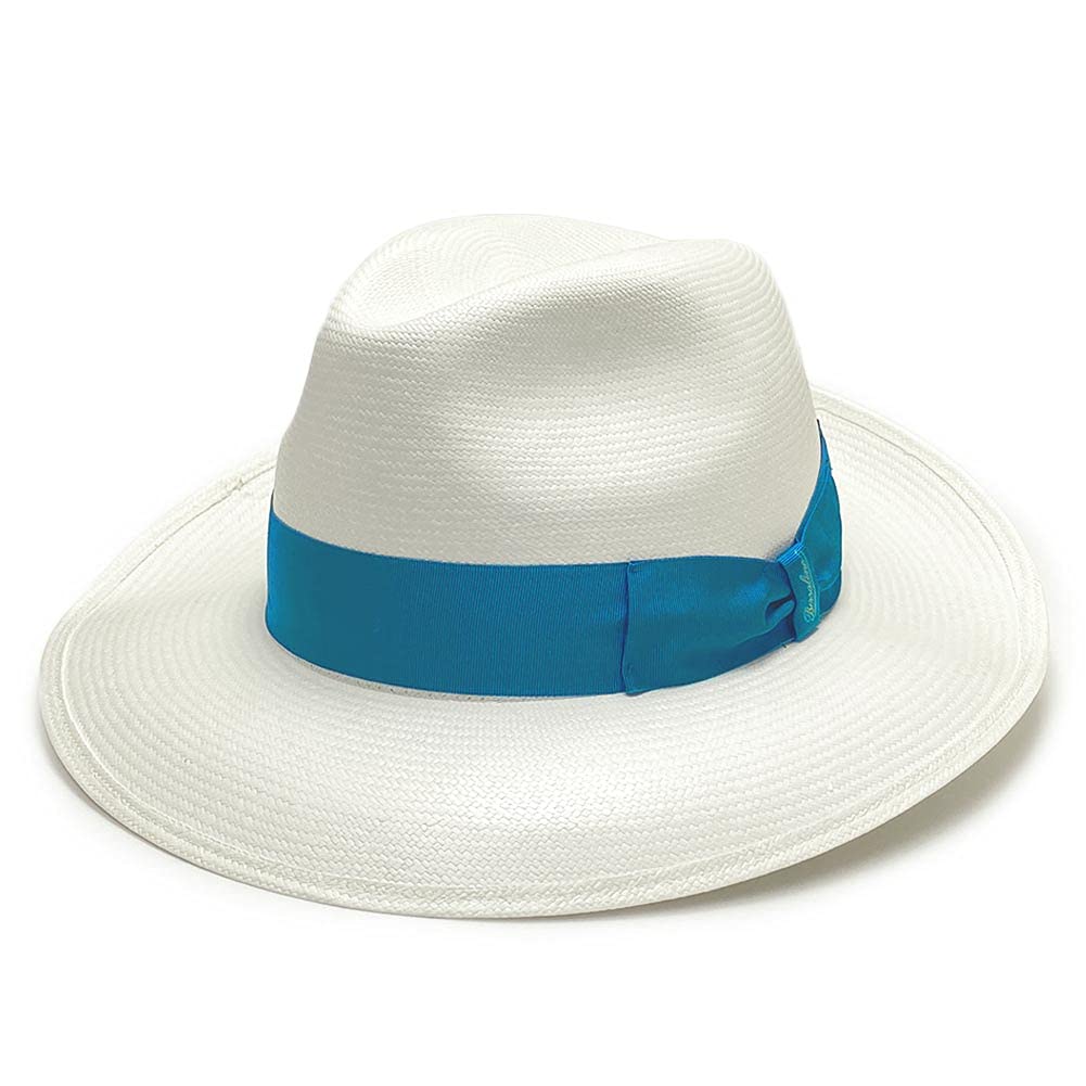 Borsalino 美品パナマ帽 オフホワイト青いリボンＬサイズ59cm Borsalino 美品パナマ帽 オフホワイト青いリボンLサイズ59cm