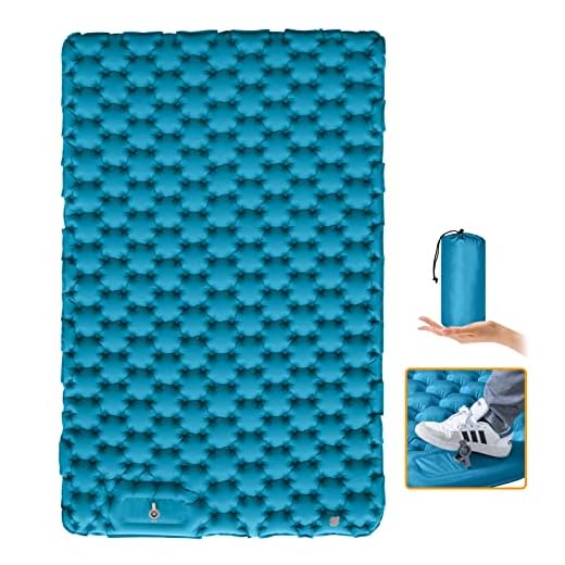 NOWTOWIN Double Camping Sleeping Pad, Ultralight Inflatable Camping Mattress 2 Person with Built in Foot Pump, 3.2 Inch Thick Compact Self Inflating Sleeping Mat for Backpacking, Hiking, Traveling