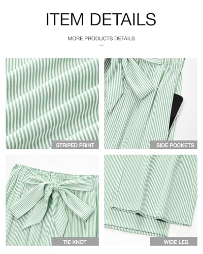 Image of BTFBM Pants for Women 2026 Spring Clothes Striped High Waist Tie Knot Dressy Casual Wide Leg Palazzo Work Trousers Pants