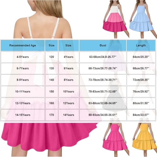 Girls Colorblock Tie Back Dress Spaghetti Strap Ruffle Hem Casual Summer Swing Beach Sundress for 4-15 Years3