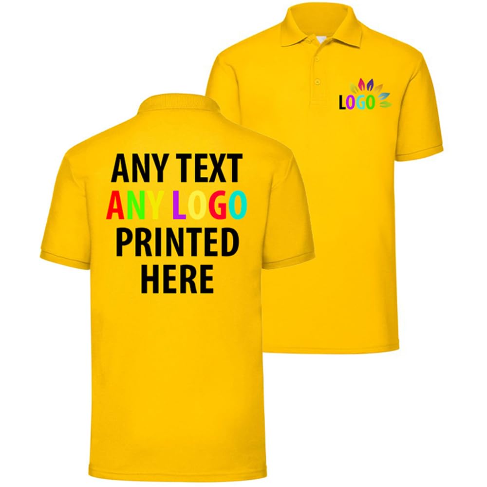 Personalised Polo Shirt Company Logo Workwear Uniform Custom Print Event Stag Do Top - Any Text | Any Colourr Sunflower