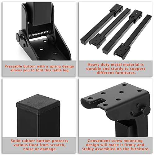 IRYJKMOV 4 Stück Faltbare Haarnadel-Tischbeine – Tischbeine aus Metall, selbstsichernde Scharnier-Stützbeine aus Metall für Möbel, Tischbeine für Nachttische und tragbare Laptops, DIY-Couchtischbeine – Bild 6
