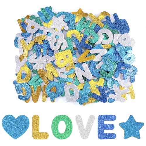 Hejo 196 Stück Moosgummi Buchstaben, Funkeln Buchstaben Aufkleber, Bunte...