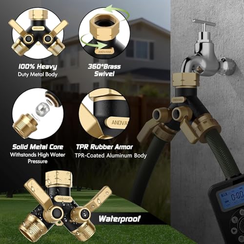 Image of Hose Splitter 2 Way Heavy Duty, Garden Hose Splitter- Full Metal Body Y Type with Dual Shut Off Valves, 3 /4 inch Standard Threads, Leak-Proof Dual Outlet Splitter for Sprinklers and Irrigation Systems