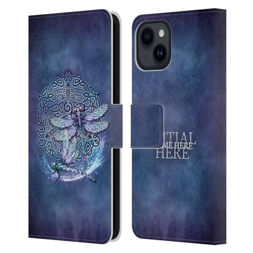Coque en cuir portefeuille iPhone 15 Brigid Ashwood Libellule personnalisée avec nom