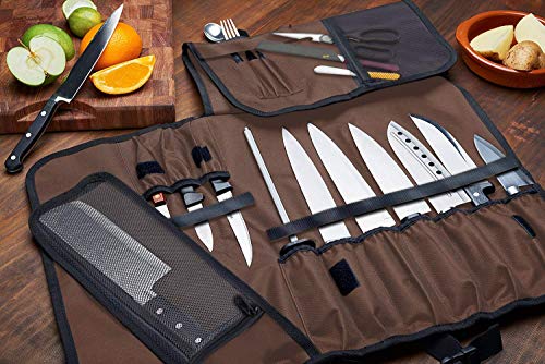 Everpride Chef Knife Roll Bag Holds 10 Knives – Contains 2 Large Zippered Pockets For Meat Cleavers And Cooking Tools – Durable Knife Carrier Case For Chefs And Culinary Students – Knives Not Included #TOP3