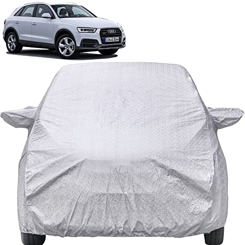 Image of Q3 Waterproof Car Cover with Mirror Pockets, Shinning Silver Design, Non Woven Fabric,Triple Stitched, Compatible with Audi Q3 Car Cover (All Models), Q3 Car Accessories