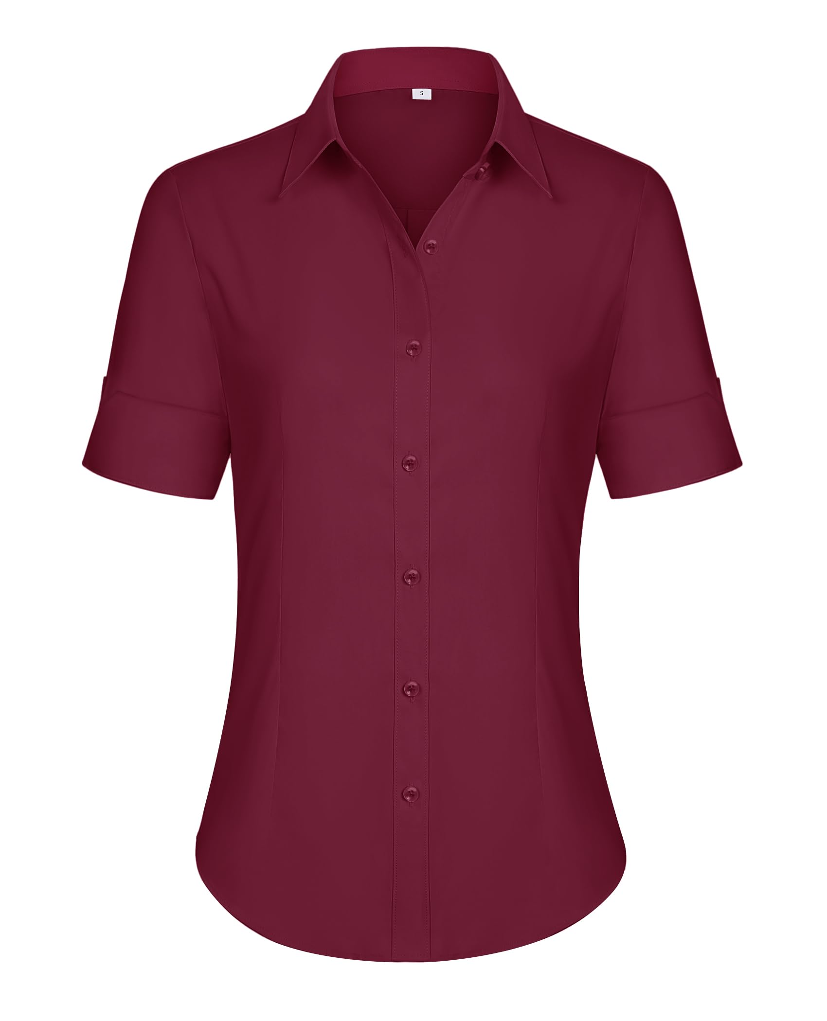 siliteelon Short Sleeve Button Dress Shirts for Women Cotton Button Down Shirts for Women Slim Fit Blouse Top 3/4 Sleeve
