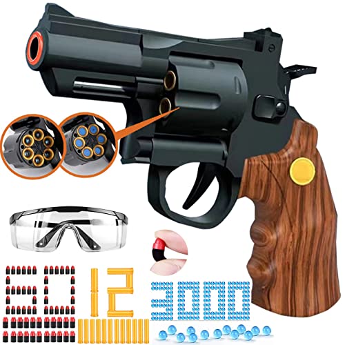 Toy Gun Soft Bullet Toy Revolver, Educational Model Toys Pistol Shooting Games Shell Ejecting Toy Guns Foam Blaster, Can Fire Sponge Bullets, Water Gel Beads, Gifts for Kids Boys Girls