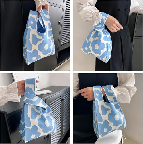 Image of Street27 Japanese Style Wrist Handbag for Women Knitted Handbag With Bow Decor Aesthetic Crochet Knit Tote Bag suitable for daily use, Shopping, Travel, Gift
