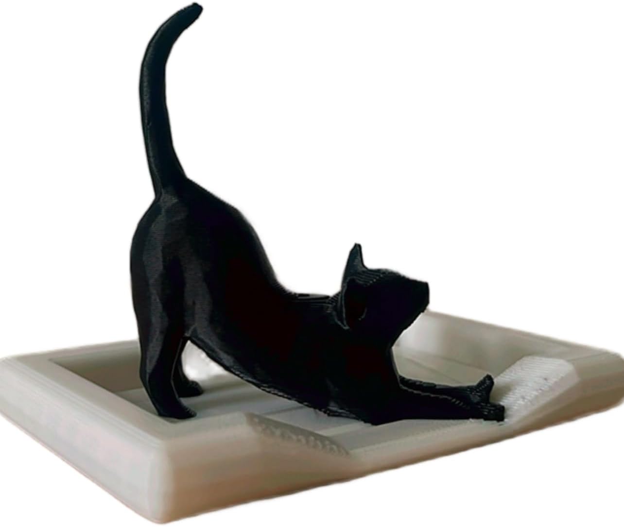 3D Printed Cat Ring Holder with Ring Dish (Black Cat/White Dish)