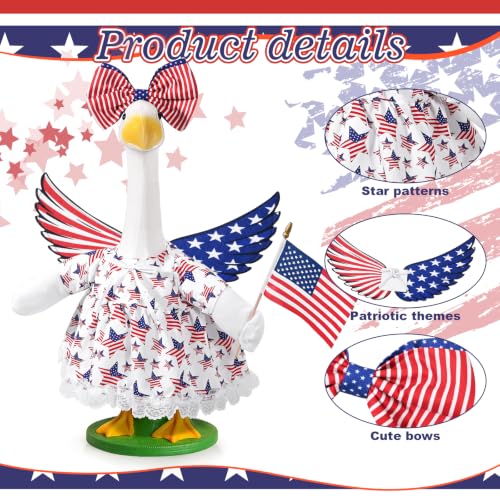 4th of July Porch Goose Outfits Patriotic Goose Outfit Independence Memorial Day Lawn Porch Goose Clothes Fits 23" Cement Plastic Goose Statue for USA 250th Anniversary Outdoor Garden Yard Patio Decor by JcHrmers - Used condition - Image 2