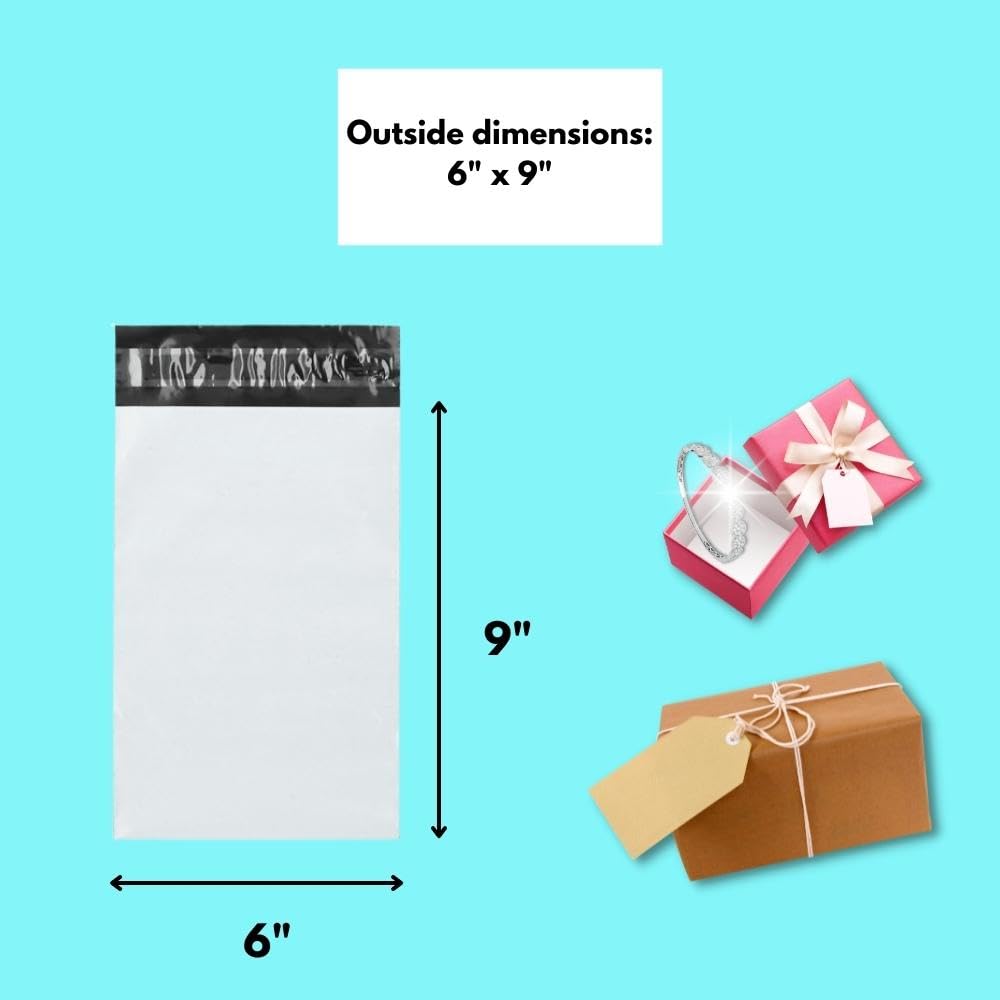 PSBM Poly Mailers, 6x9 Inch, 500 Pack, 3 Mil Thick, Shipping Envelope Mailers, White/Grey, Self Seal and Peel Strip