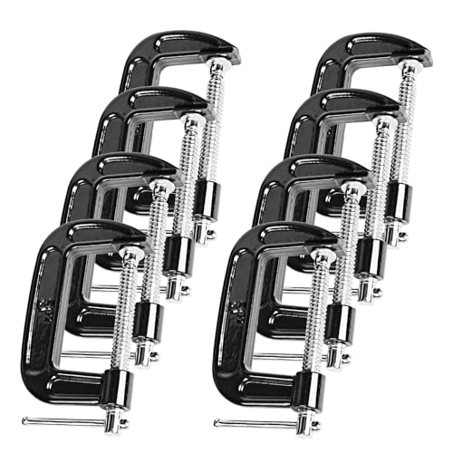 8 Pcs C Clamp 3 Inch Heavy Duty Steel C Clamp Set Cast Iron Frame Sliding T-Handle More Stability Massive for Woodworking Welding Building Automotive Applications (Black)