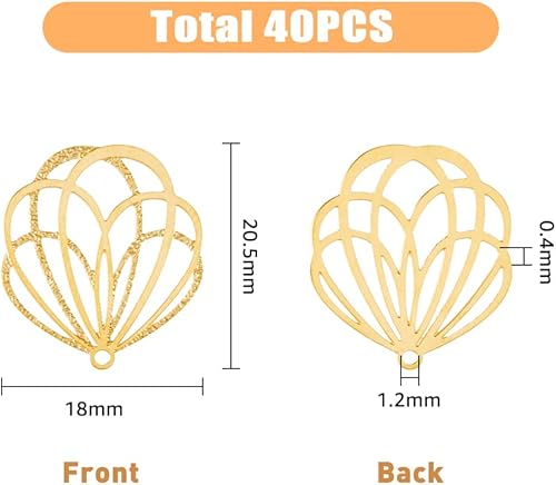 Miniatura 2 de 40 dijes de filigrana chapados en oro de 18 quilates, colgantes huecos de acero inoxidable, adornos de metal grabados para manualidades, pulseras,