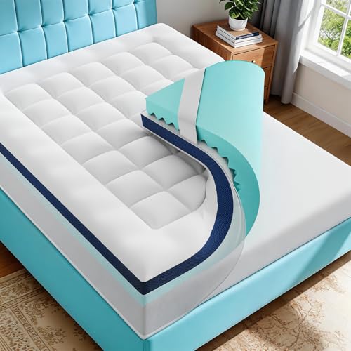4 Inch Dual Layer Memory Foam Mattress Topper - 2 Inch 1000GSM...