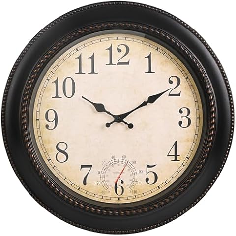 jomparis Antique Bronze Outdoor Wall Clock with Thermometer Cover