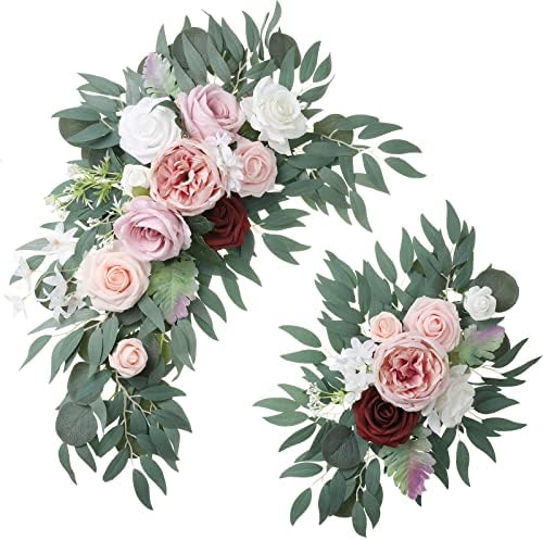 SOJOCK Artificial Wedding Sign Flower Swag (Pack of 2) for Wedding Background Decoration and Wedding Welcome Sign Floral Decoration
