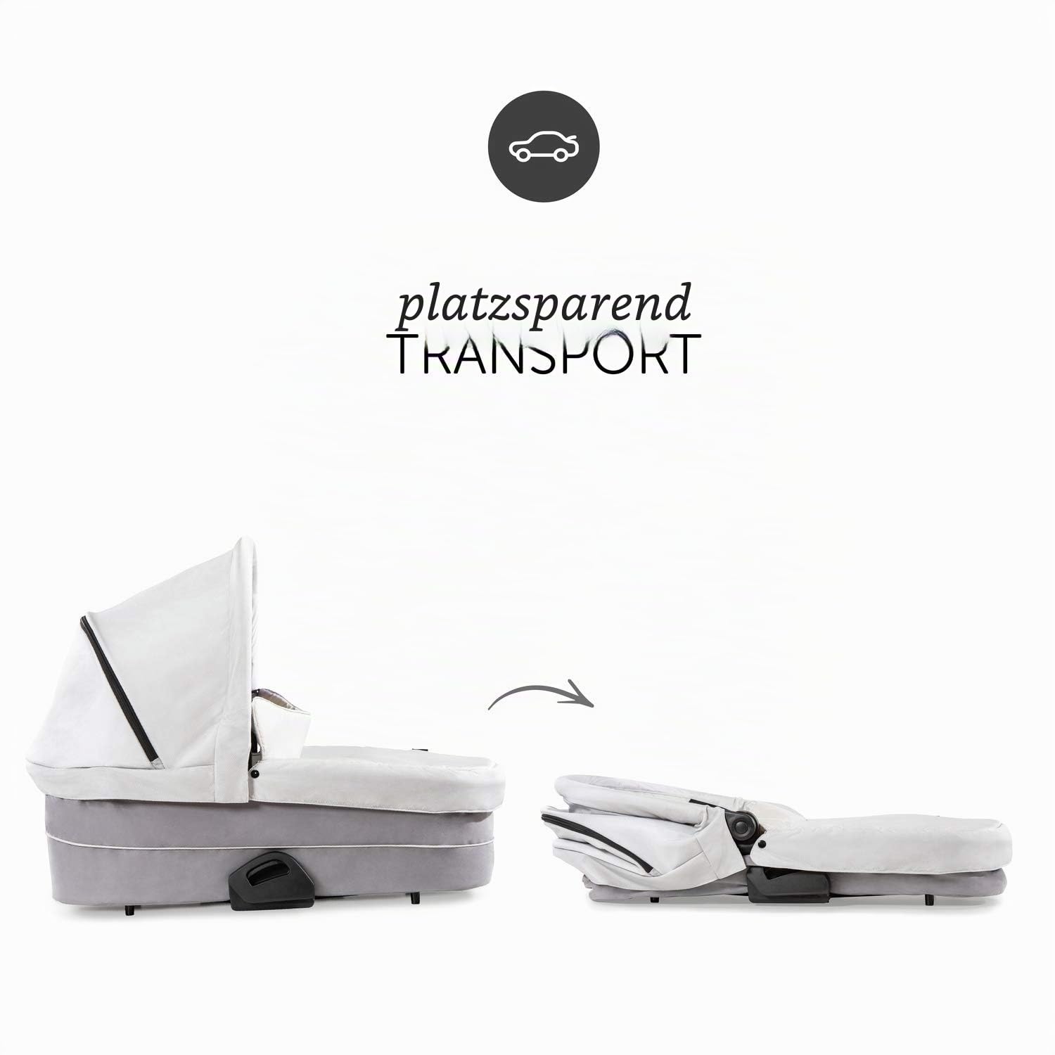 hauck Babywanne für Saturn R & Marks Kinderwagen, für Babys ab Geburt bis 9 kg, mit Matrazte, Sonnenverdeck, Belüftungsfenster, Klein Zusammenklappbar (Denim/Silver)