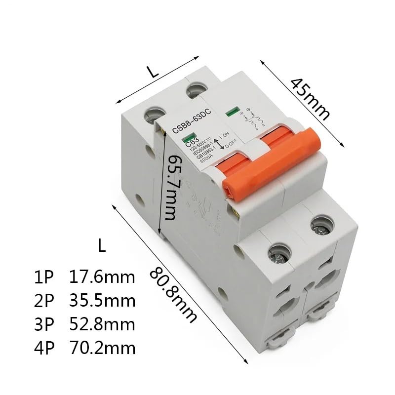 Interruttore Magnetotermico Differenziale 1P 2P 3P 4P DC 250V-1000V 10Mini Interruttore Solare MCB Fusibile Sistema Fotovoltaico Energia 3/6/10/16/20/25/32/40/50/63/80/100/125A(4,125A)