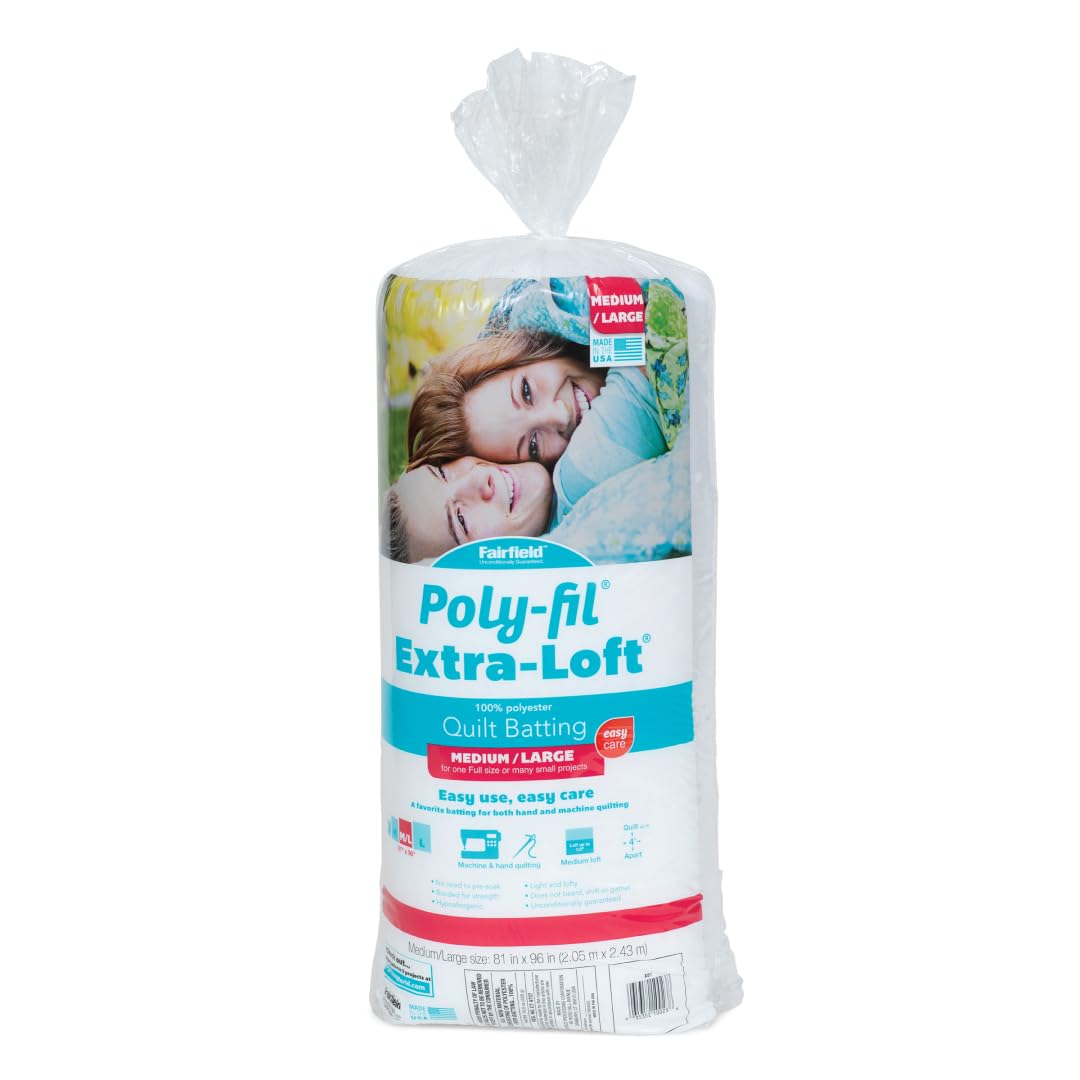 Fairfield Poly-Fil Extra-Loft Quilt Batting, Premium Polyester Batting for Quilting, Ideal for Lap Blankets and Full-Sized Projects, Quilting Supplies, 81" x 96"