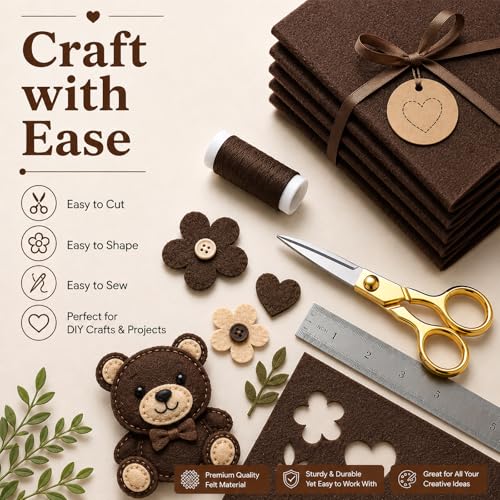 Image of Chocolate Brown Large Felt Fabric 36 inch x 36 inch (1 Square Yard), 1mm Stiff Felt Sheet, Nonwoven Fabric for Crafts, DIY Projects, Art, Sewing, Lining & Decorations