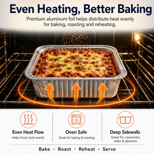 Image of 8x8 Thickened Aluminum Foil Pans, 20Pack Disposable Aluminum Pans for Roasting, Baking, Cooking, Food Prep, Chafing, Steam Table, Oven, Cake, and Party Catering.