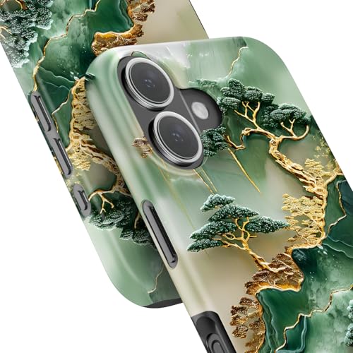 Image of Goodon for iPhone 16 Plus Case Cute - Wireless Charging Compatible - Dual-Layer Hard Shell + Silicone Cover - Protective Phone Case with Trendy Designs for Women - Gold Inlaid Jade Carving